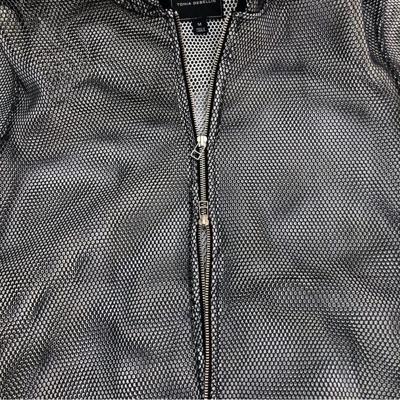 Tonia Debellis silver grey net jacket Designer Longsleeve Mesh Hooded Zip - Picture 8 of 14